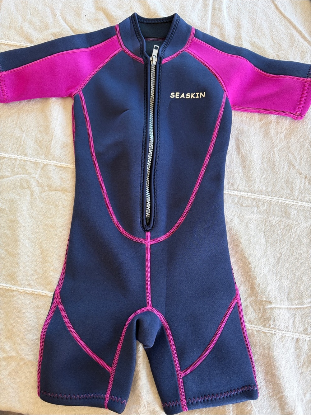 SEASKIN Kids Navy & Pink Short Sleeve Spring Wetsuit